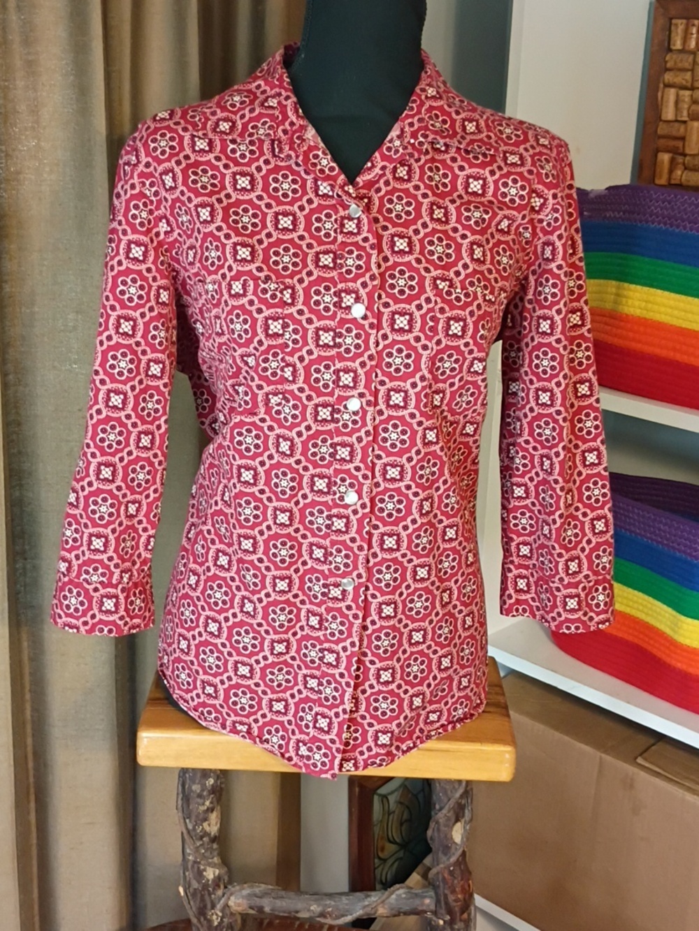 Xhilaration Red Bandana Patterned Snaps Button-Down Shirt